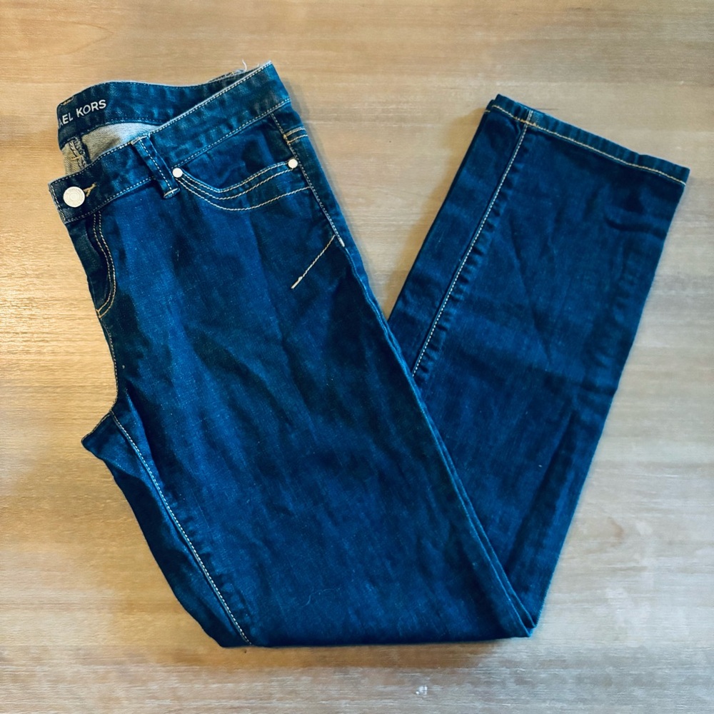 Michael Kors Low Rise Skinny Straight Jeans Dark Wash, Size 8 Petite